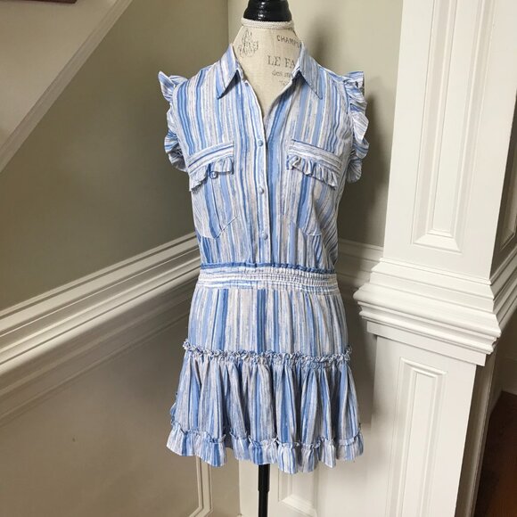 Misa Los Angeles Carlota Mini Dress Womens XS Blue White Stripe Ruffle Tiered - Picture 4 of 12